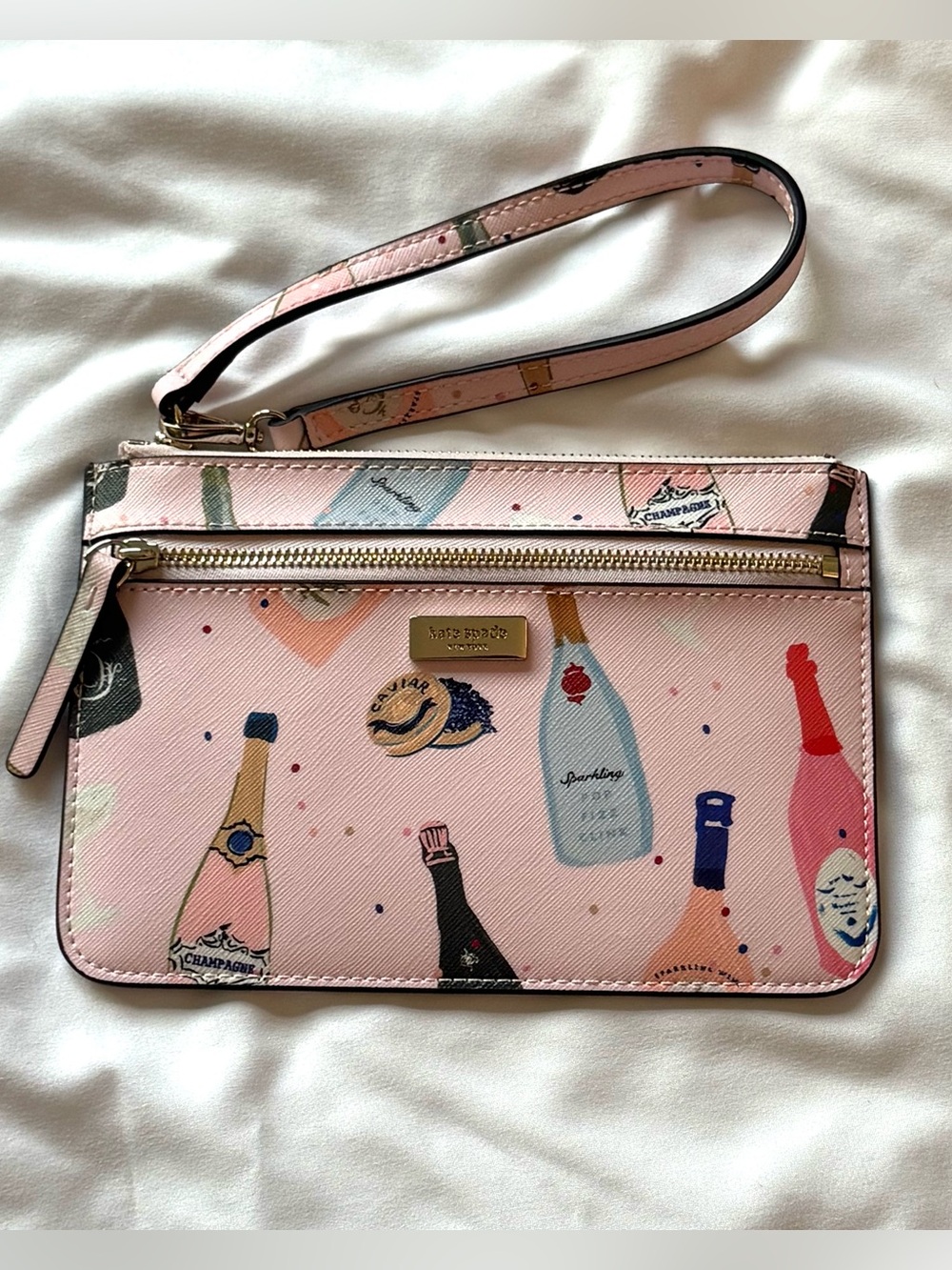 Kate Spade Champagne Toss Print Tinie Pouch/Wristlet ~ NEW